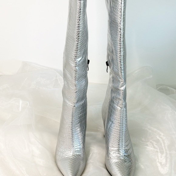 Modatope Women'sKnee High Boots Calf High Crocodile Boots Block Heel Pointed - Picture 9 of 13